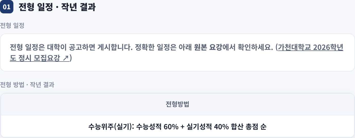 전형 일정 · 작년 결과