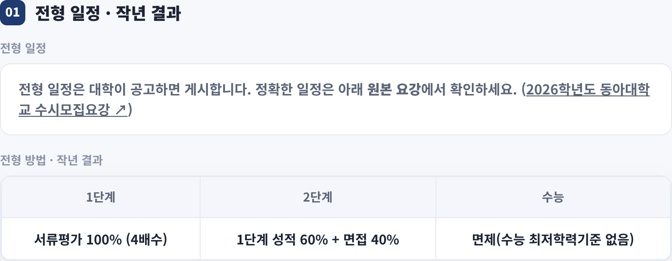 전형 일정 · 작년 결과
